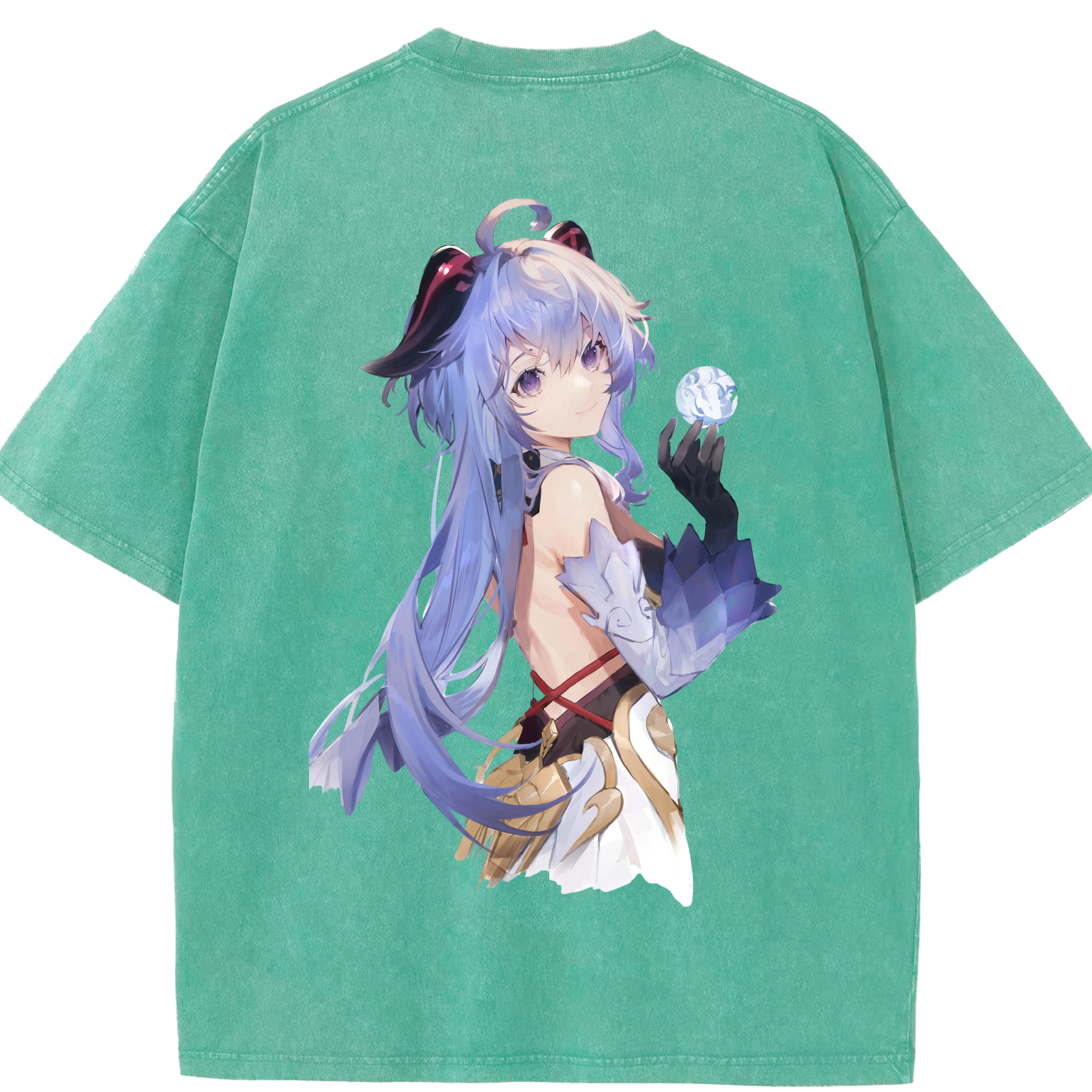 げんし神 甘雨 かんう genshin Ganyu 綿100% ヴィンテージ風 半袖Tシャツ（背面プリント）